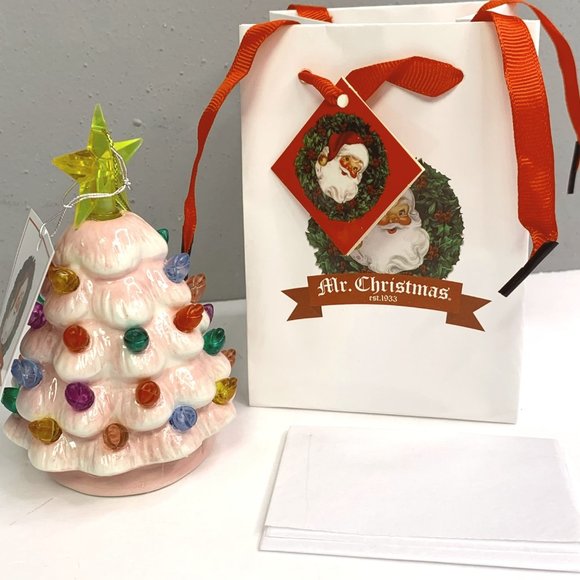 New Mr Christmas Light Up Ceramic Tree Pink Pastel Ornament  Stand Alone 5 inch - Picture 1 of 5